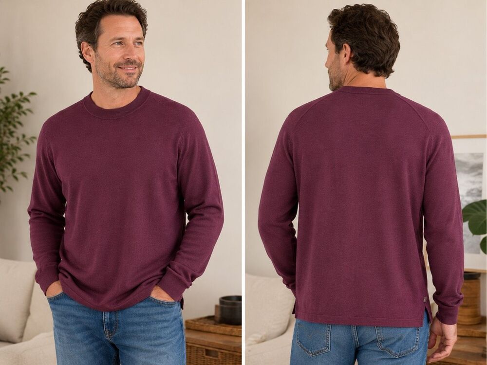 Tommy Bahama Men’s Silk Blend Sweater Size L Plum Burgundy Long Sleeve Crew Neck